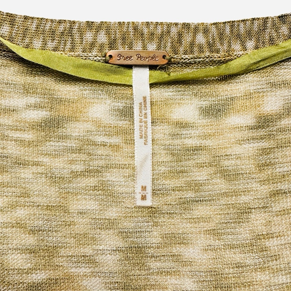 Free People Sheer Longline Space Dye Cardigan Size Medium Green Yellow Beige - Picture 3 of 7
